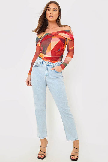 Abstract Twist Detail Mesh Bodysuit